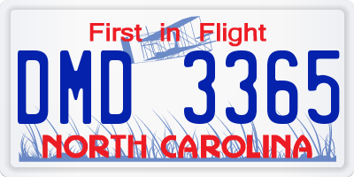 NC license plate DMD3365