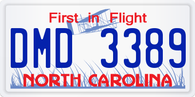 NC license plate DMD3389
