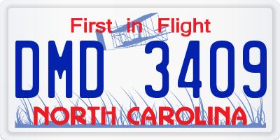 NC license plate DMD3409