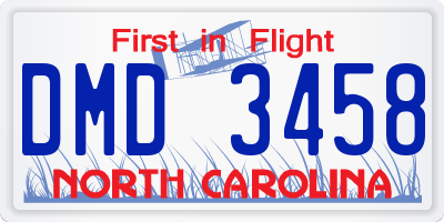 NC license plate DMD3458