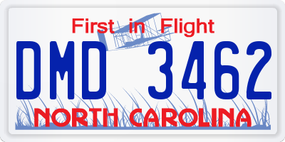 NC license plate DMD3462