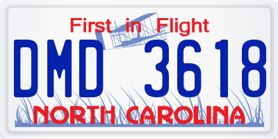 NC license plate DMD3618