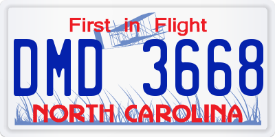 NC license plate DMD3668