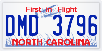 NC license plate DMD3796