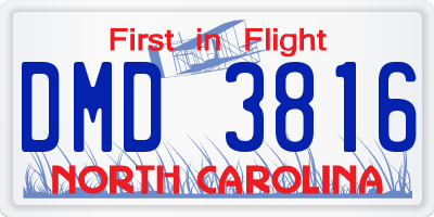 NC license plate DMD3816