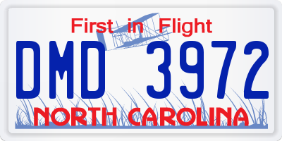 NC license plate DMD3972