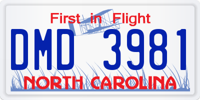 NC license plate DMD3981