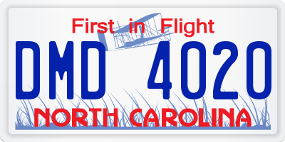 NC license plate DMD4020