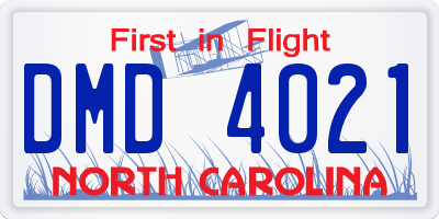 NC license plate DMD4021