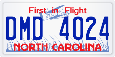 NC license plate DMD4024