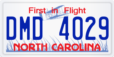 NC license plate DMD4029
