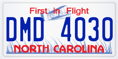 NC license plate DMD4030
