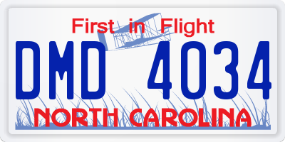 NC license plate DMD4034