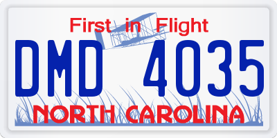 NC license plate DMD4035