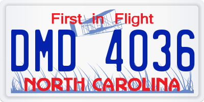 NC license plate DMD4036