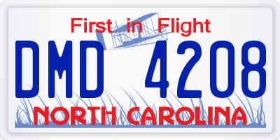 NC license plate DMD4208