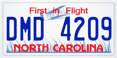 NC license plate DMD4209