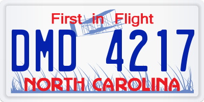 NC license plate DMD4217