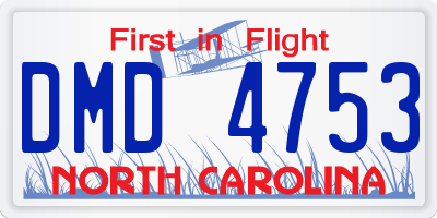 NC license plate DMD4753