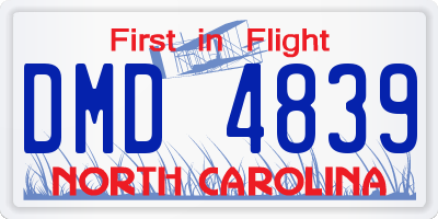 NC license plate DMD4839