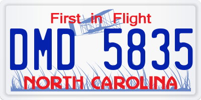 NC license plate DMD5835