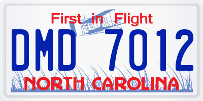 NC license plate DMD7012