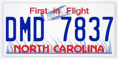 NC license plate DMD7837