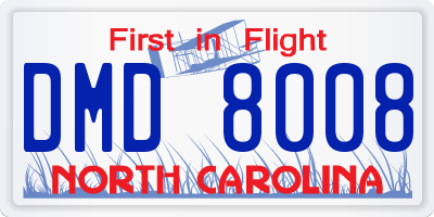 NC license plate DMD8008