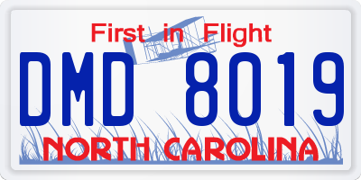 NC license plate DMD8019