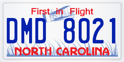 NC license plate DMD8021