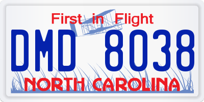 NC license plate DMD8038