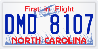 NC license plate DMD8107