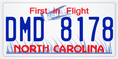 NC license plate DMD8178
