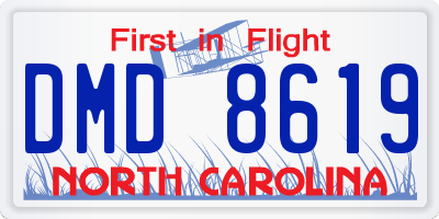 NC license plate DMD8619