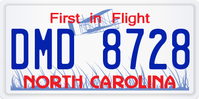 NC license plate DMD8728