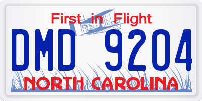NC license plate DMD9204