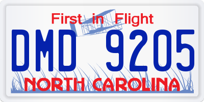 NC license plate DMD9205