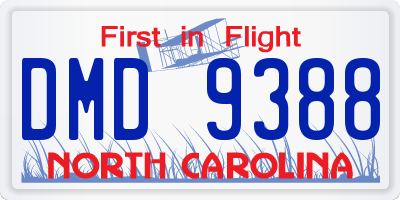 NC license plate DMD9388