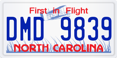 NC license plate DMD9839