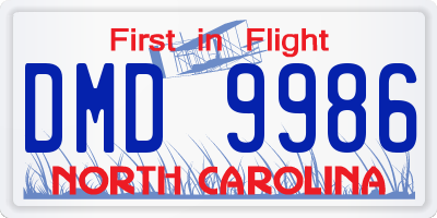 NC license plate DMD9986