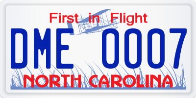NC license plate DME0007