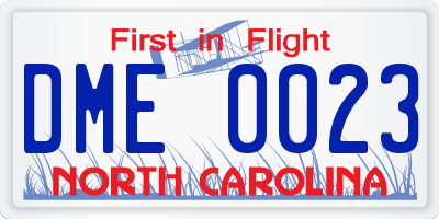 NC license plate DME0023