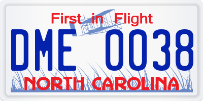 NC license plate DME0038