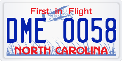 NC license plate DME0058