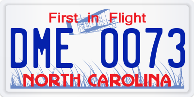 NC license plate DME0073