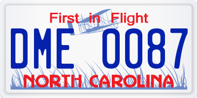 NC license plate DME0087