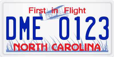 NC license plate DME0123