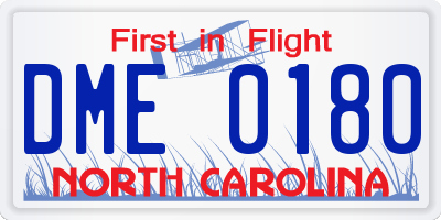 NC license plate DME0180