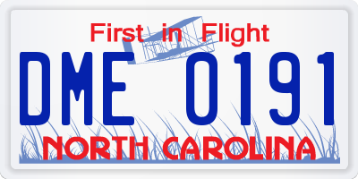 NC license plate DME0191