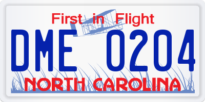 NC license plate DME0204